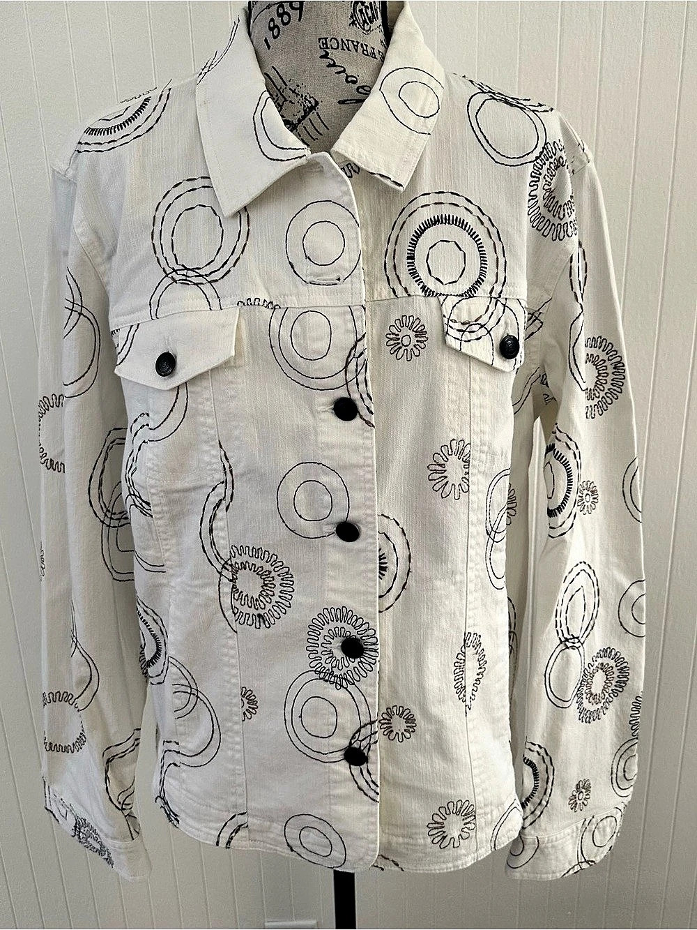 JM Collection Geometric Utility Jacket in Cream Size Large Brand New Stretch